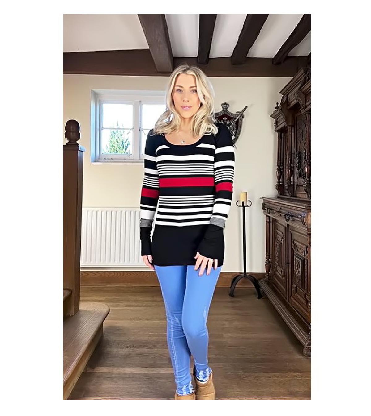 Black Striped Scoop Neck Jumper