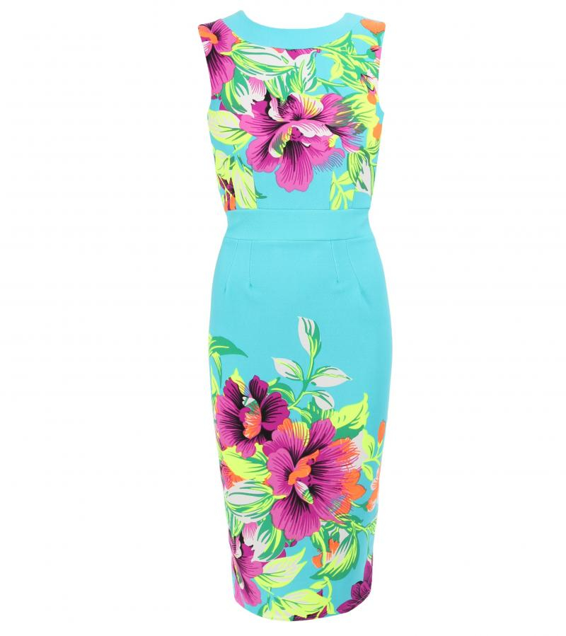 Turquoise and Pink Floral Shift Dress