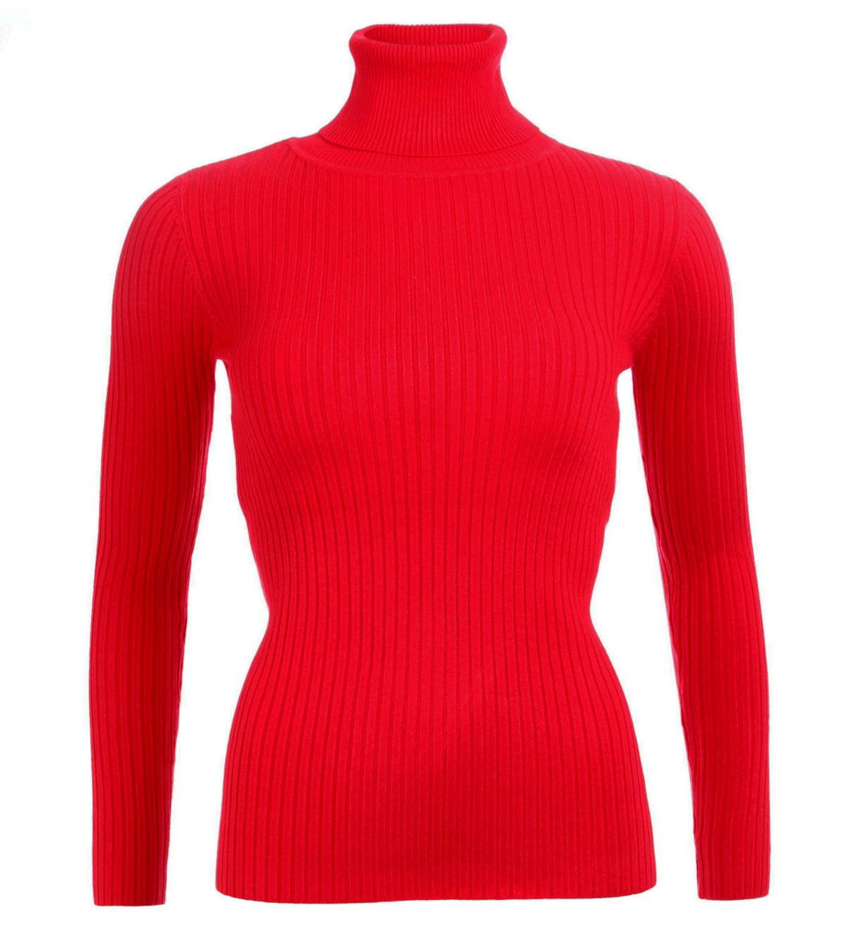 Red Ribbed Polo Neck Clingy Jumper