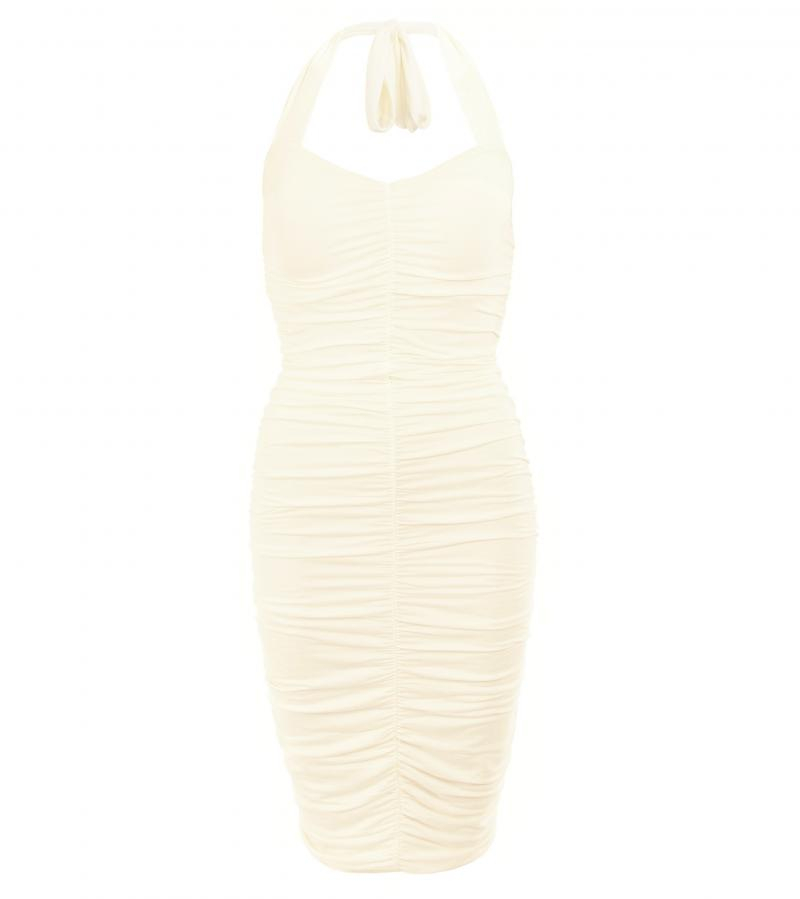Ivory Ruched Halter Neck Dress