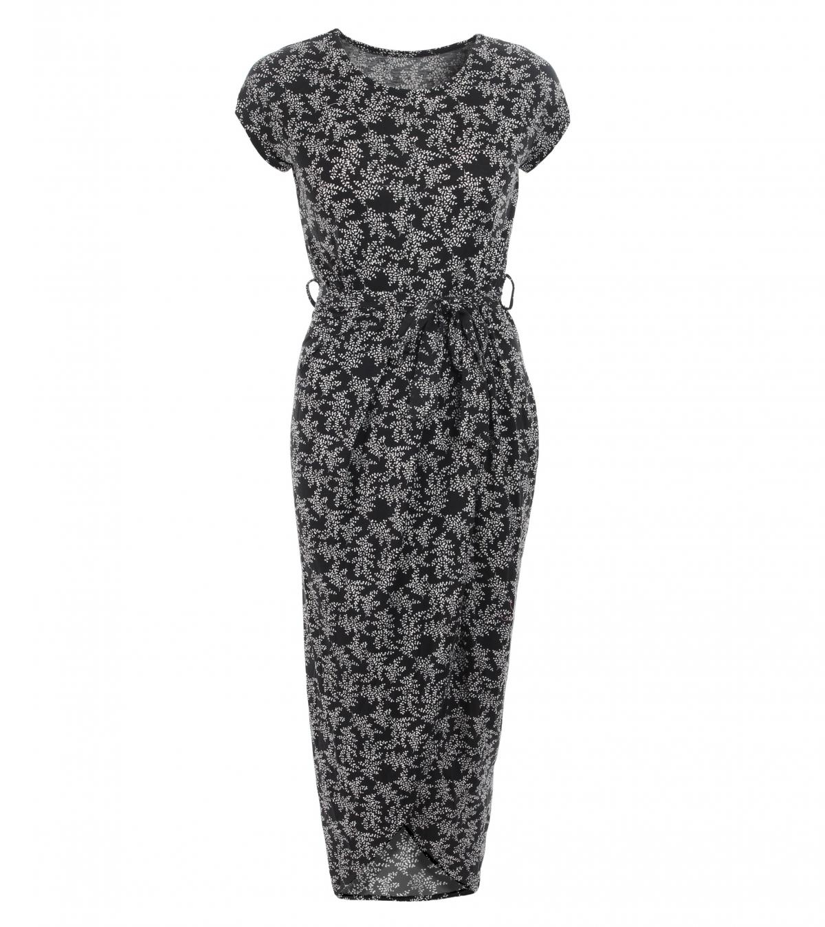 Black and White Ditsy Print Midi Dress