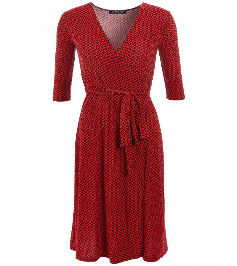 Red and Black Spot Print Wrap Dress