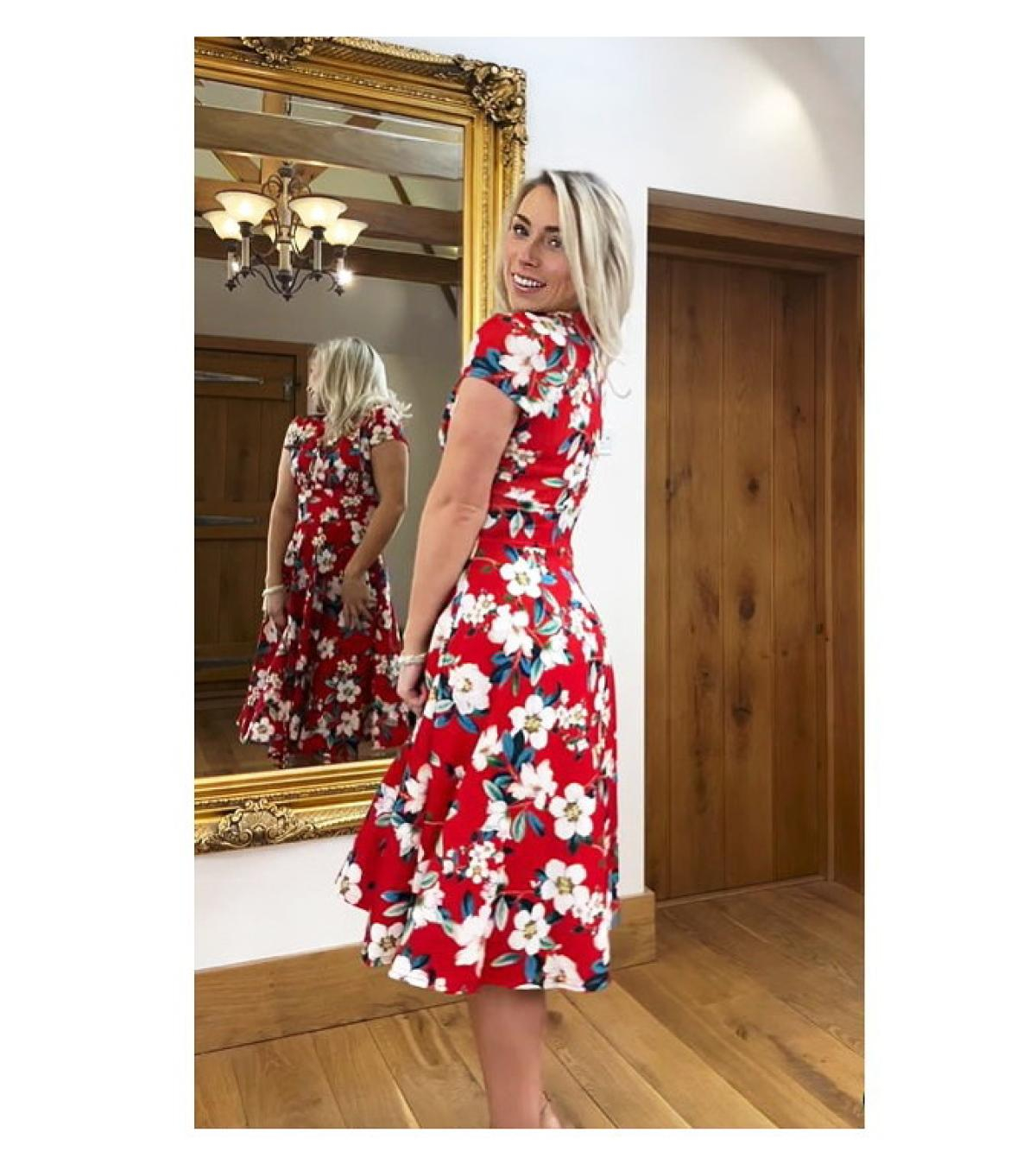 Red Floral Fit and Flare Dress