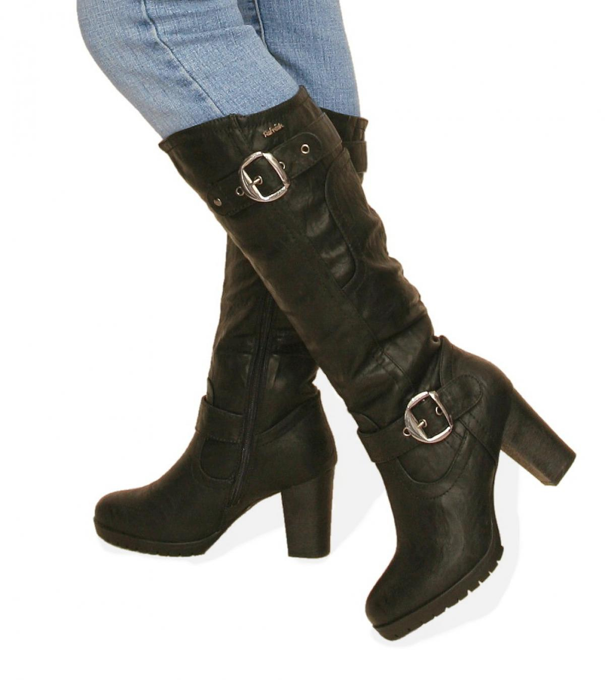 Black Biker Style Buckle Detail Boots