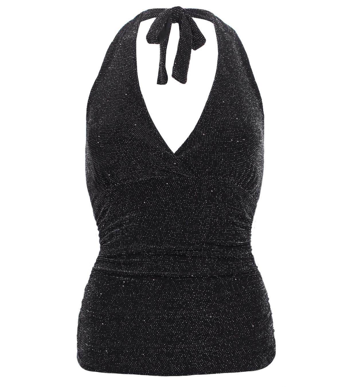 Black and Silver Sparkly Figure Hugging Halter Top