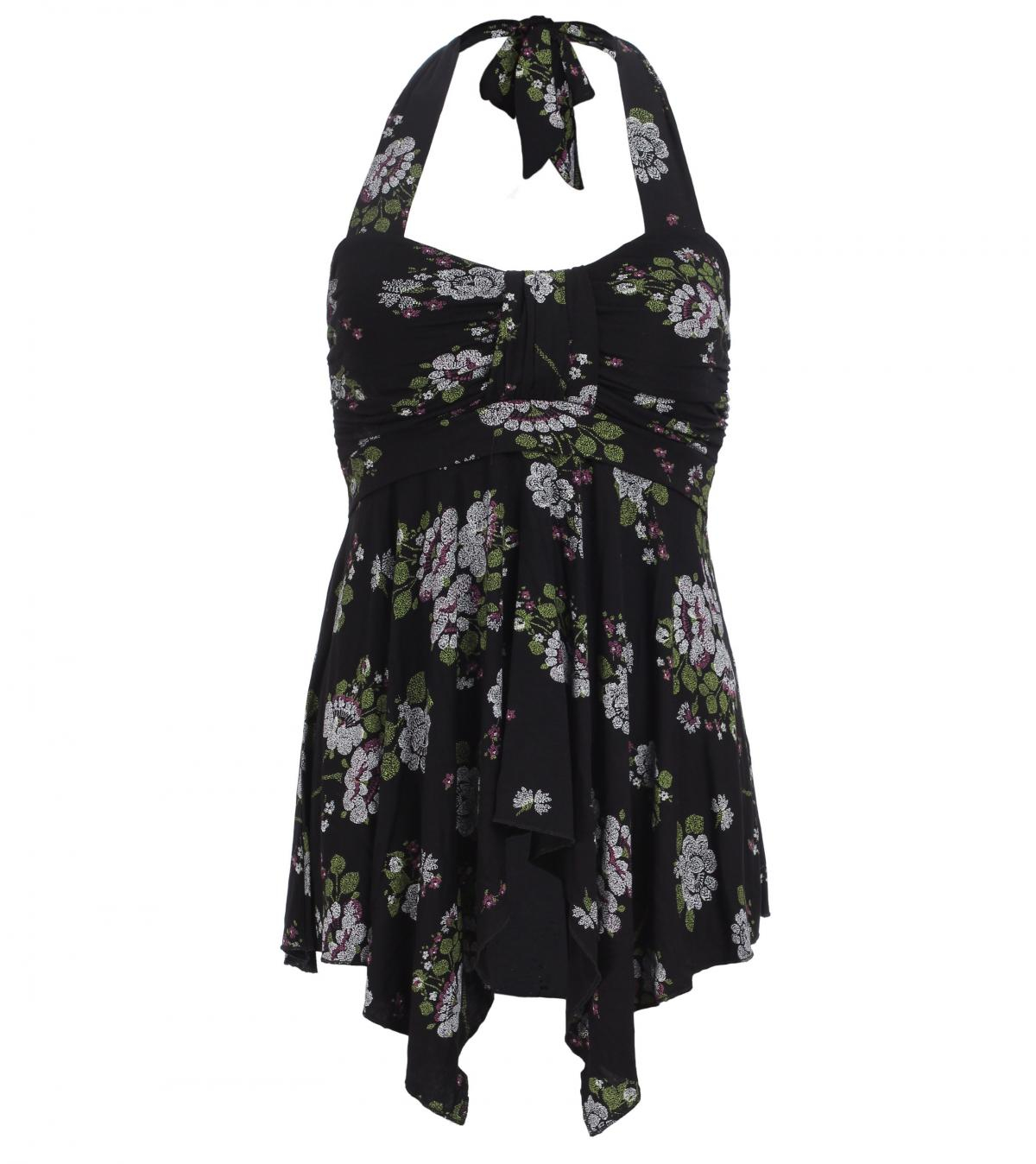 Black and Green Halter Neck Tunic Top