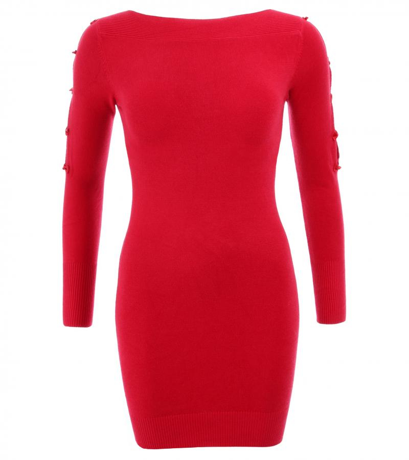 Red Cut Out Bow Detail Tunic Jumper