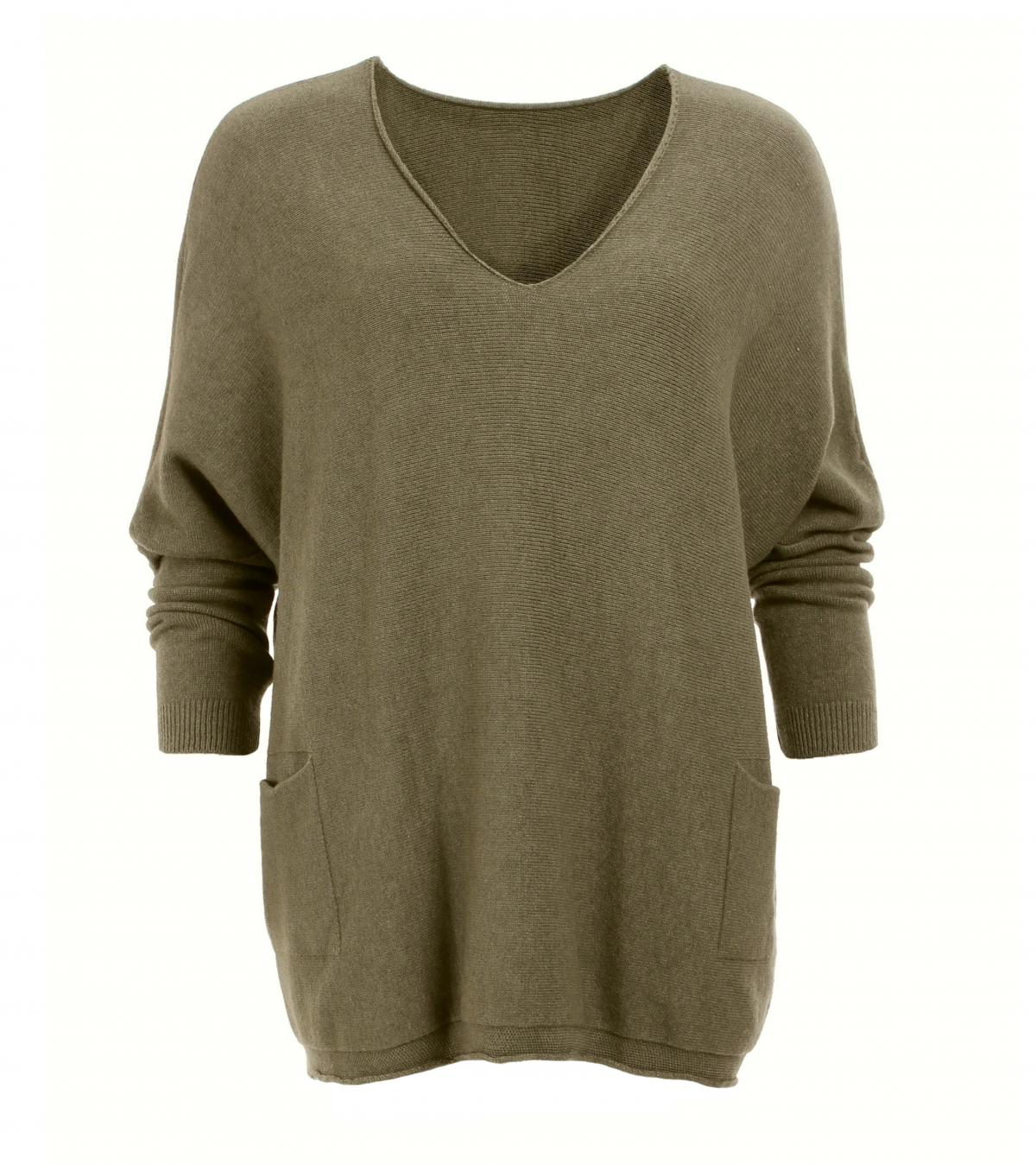 Khaki Oversized V Neck Jumper