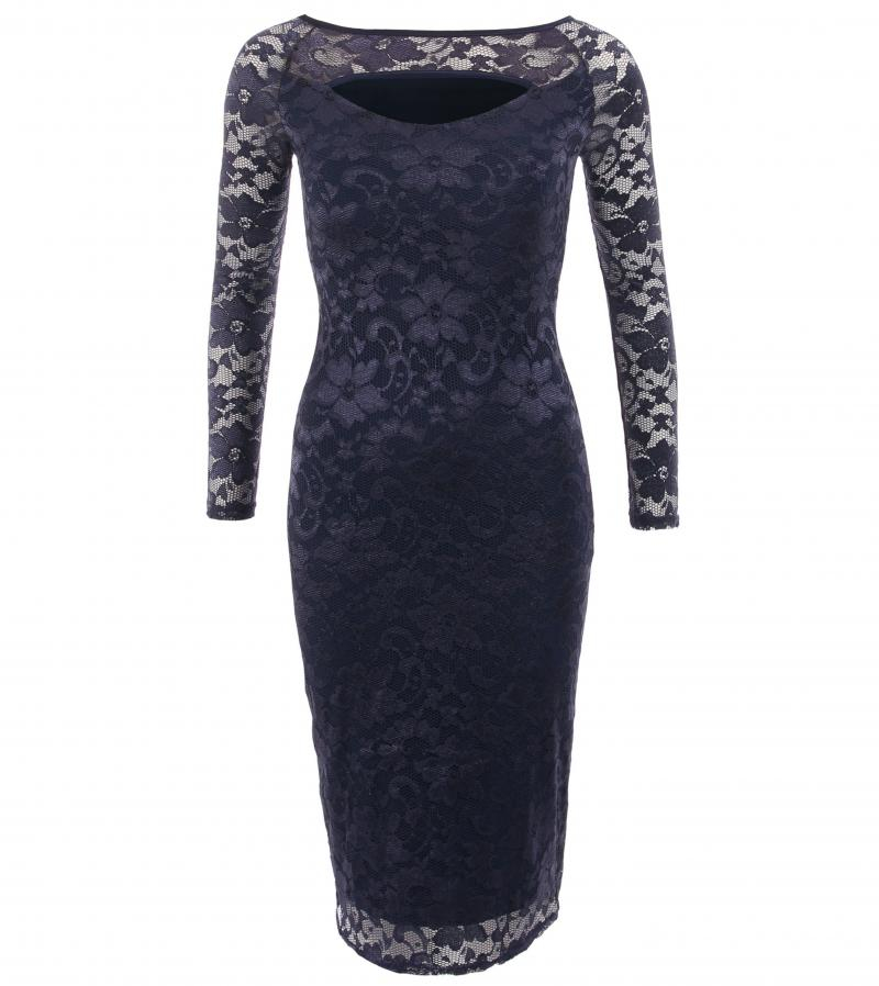 Navy Blue Lace Keyhole Dress
