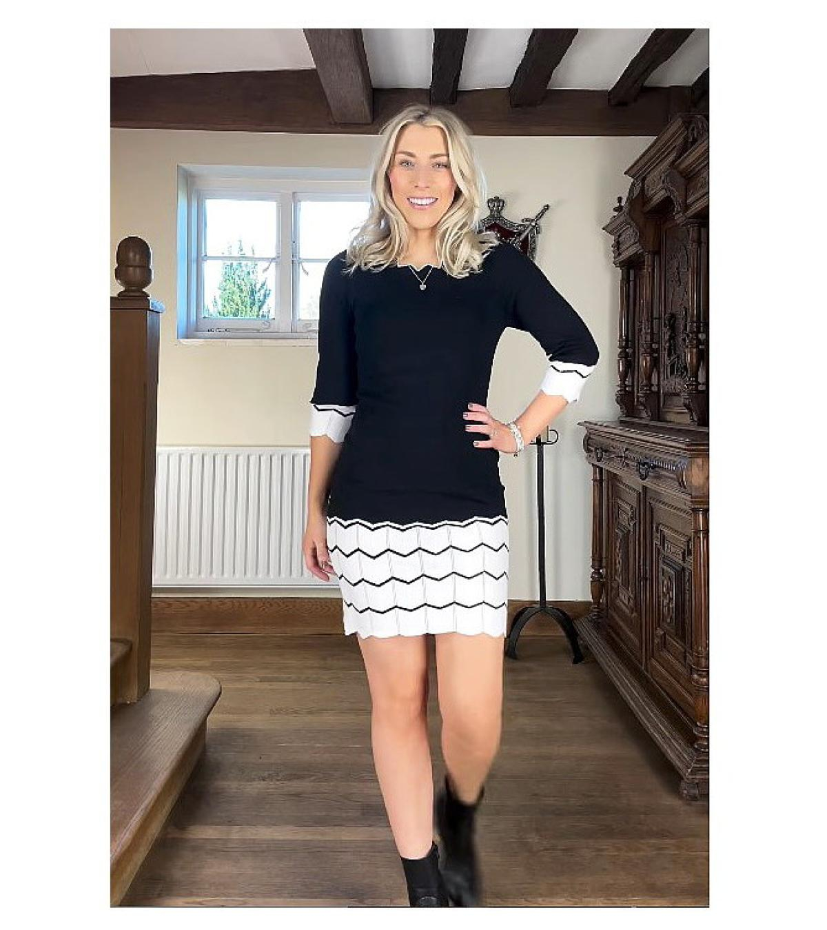 Black and Ivory Knit Jumper Dress