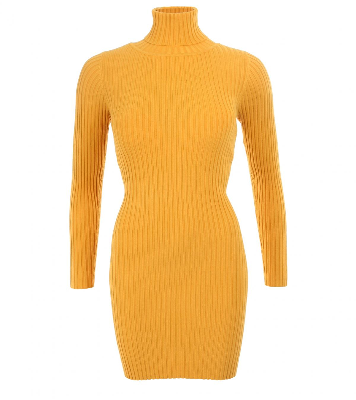 Mustard Ribbed Polo Neck Long Jumper