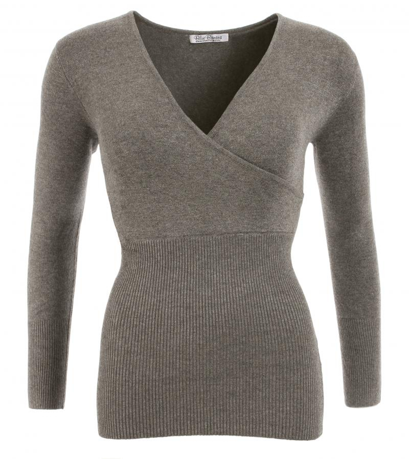 Grey V Neck Clingy Jumper