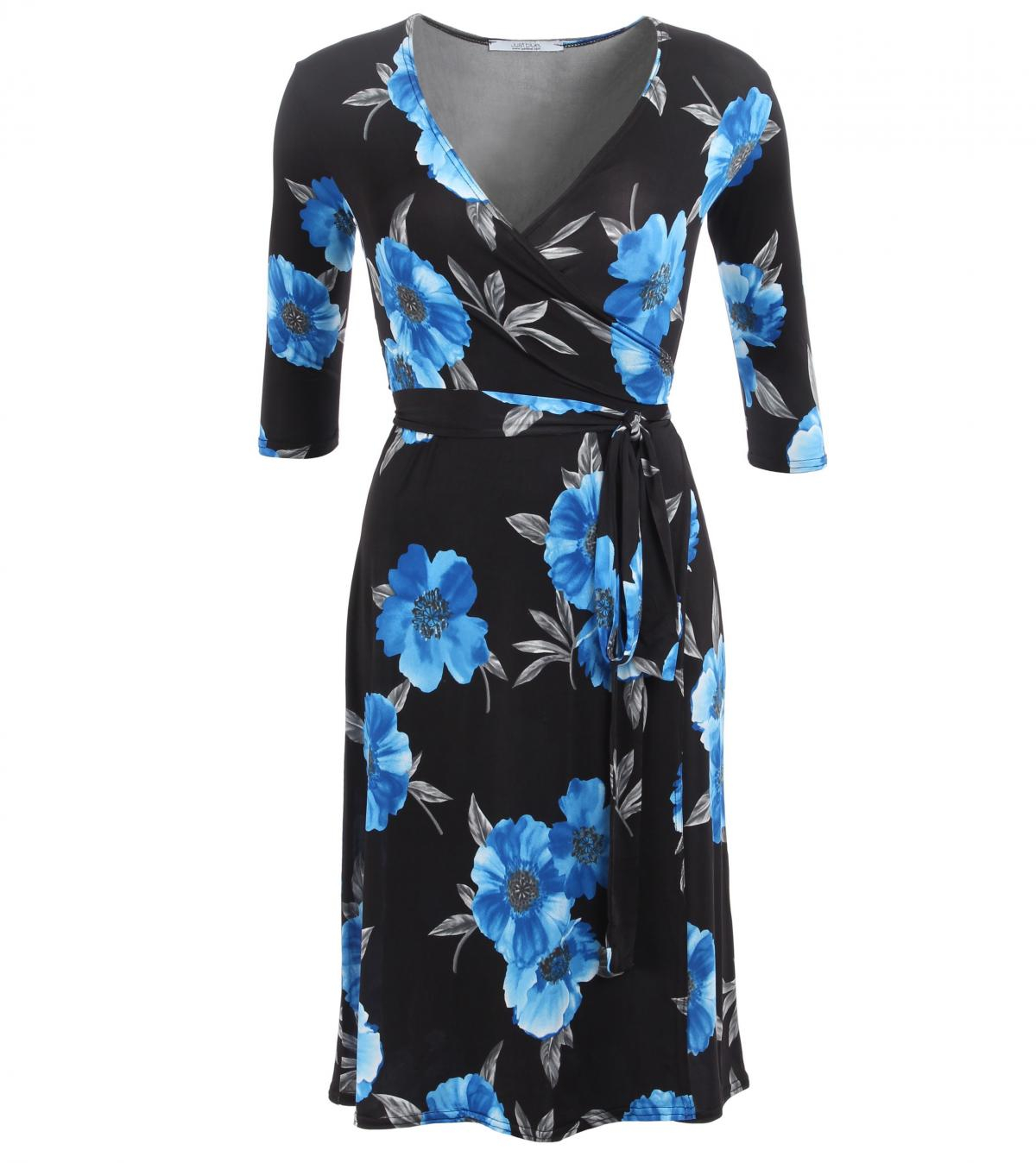 Blue Floral Wrap Dress