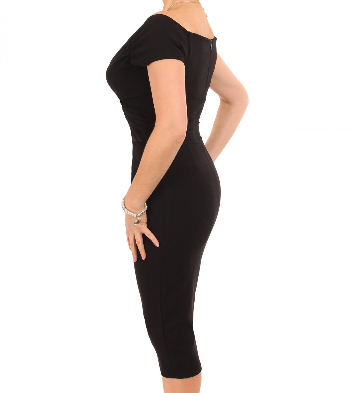 Black Bardot Twist Midi Dress