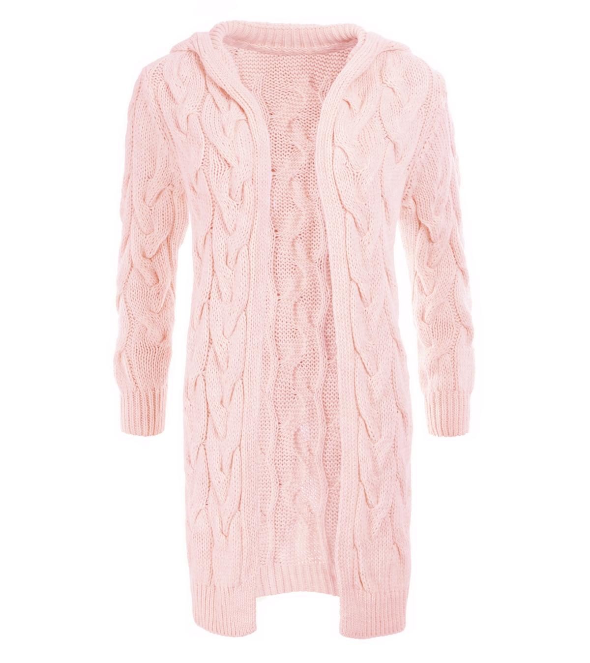 Soft Pink Cable Knit Hooded Cardigan