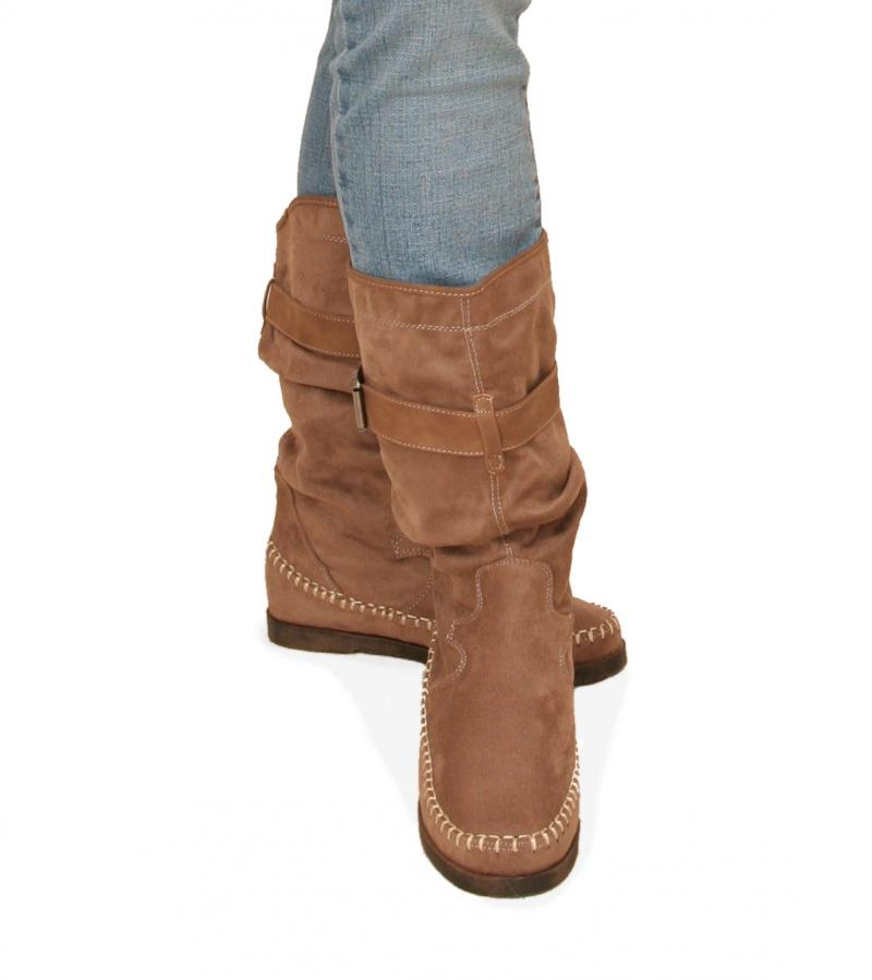 Taupe Suede Effect Stitch Detail Boots