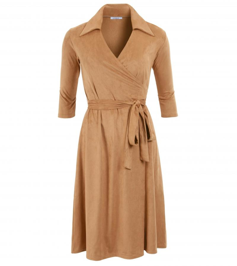 Camel Faux Suede Wrap Dress
