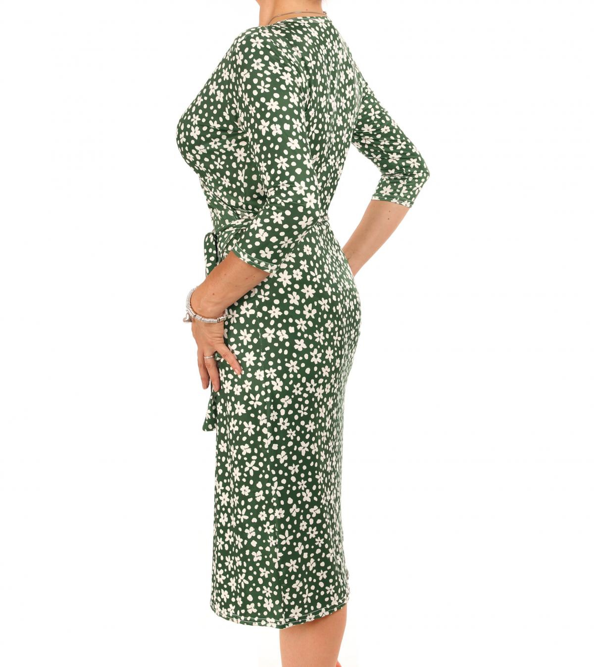 Green Floral Print Wrap Dress