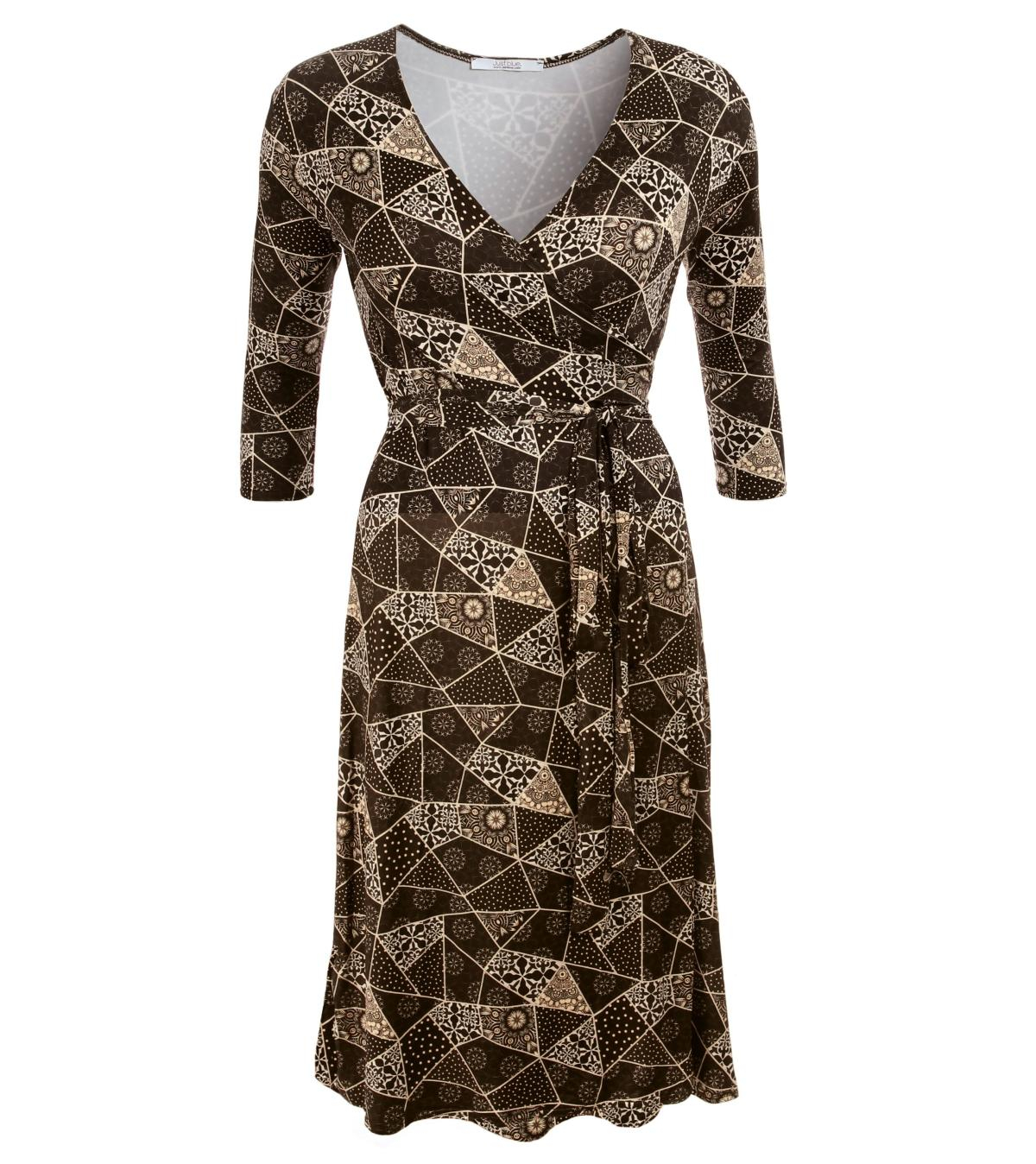Black Geometric Print Wrap Dress