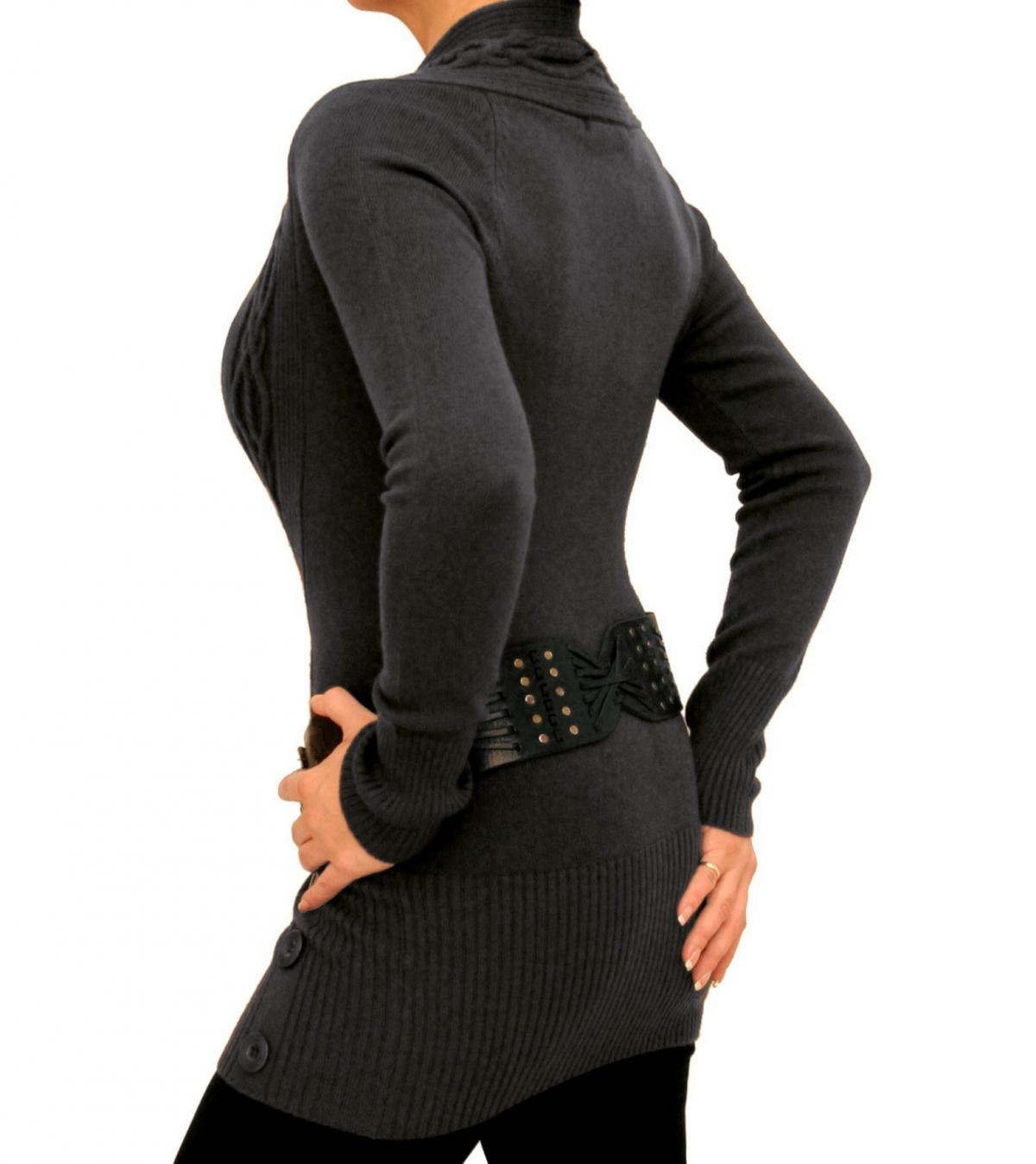 Grey Cable Knit Wrap Tunic Jumper