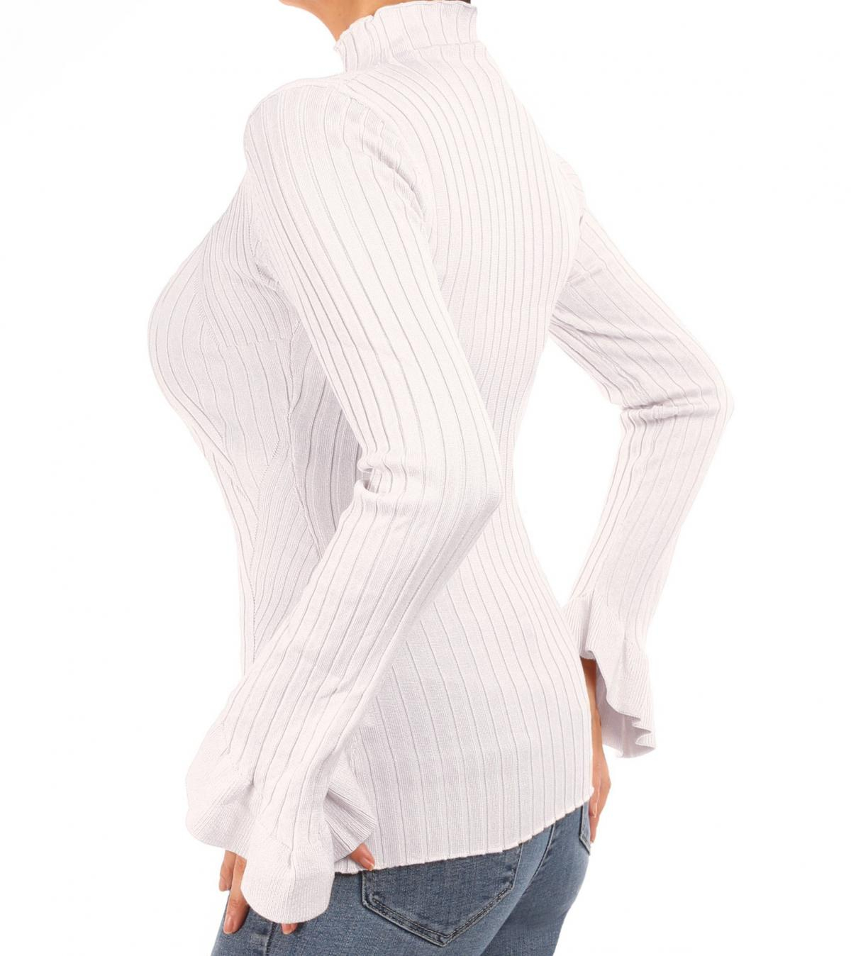 White Ribbed Bell Sleeve Jumper