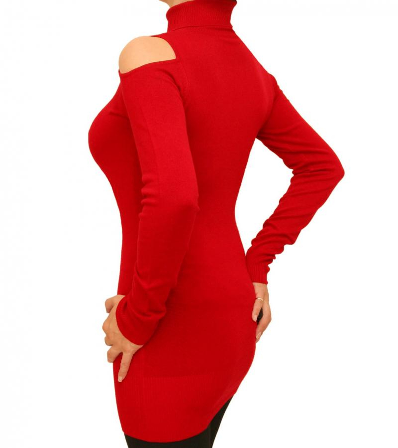 Red Cold Shoulder Polo Neck Jumper