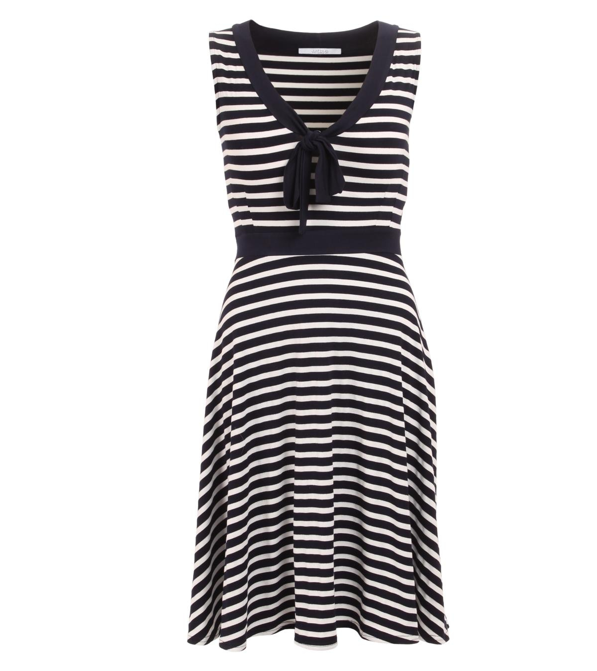 Navy Blue and White Stripe Fit & Flare Dress