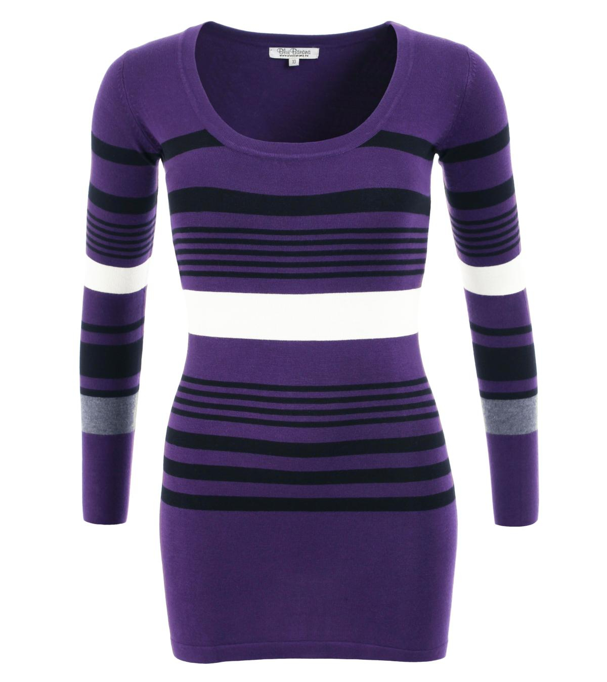 Purple Striped Scoop Neck Jumper
