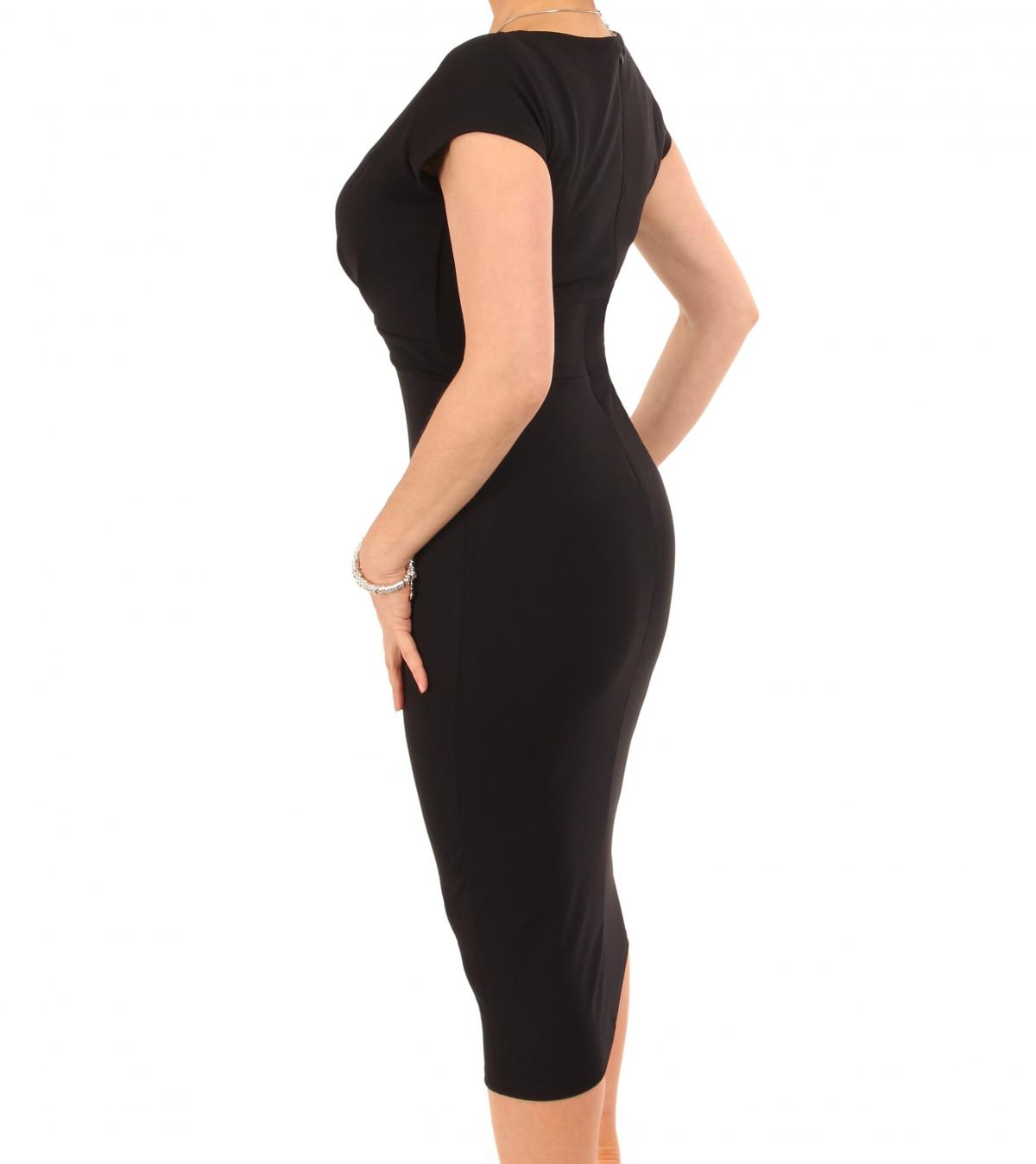 Black Pleat Detail Midi Dress