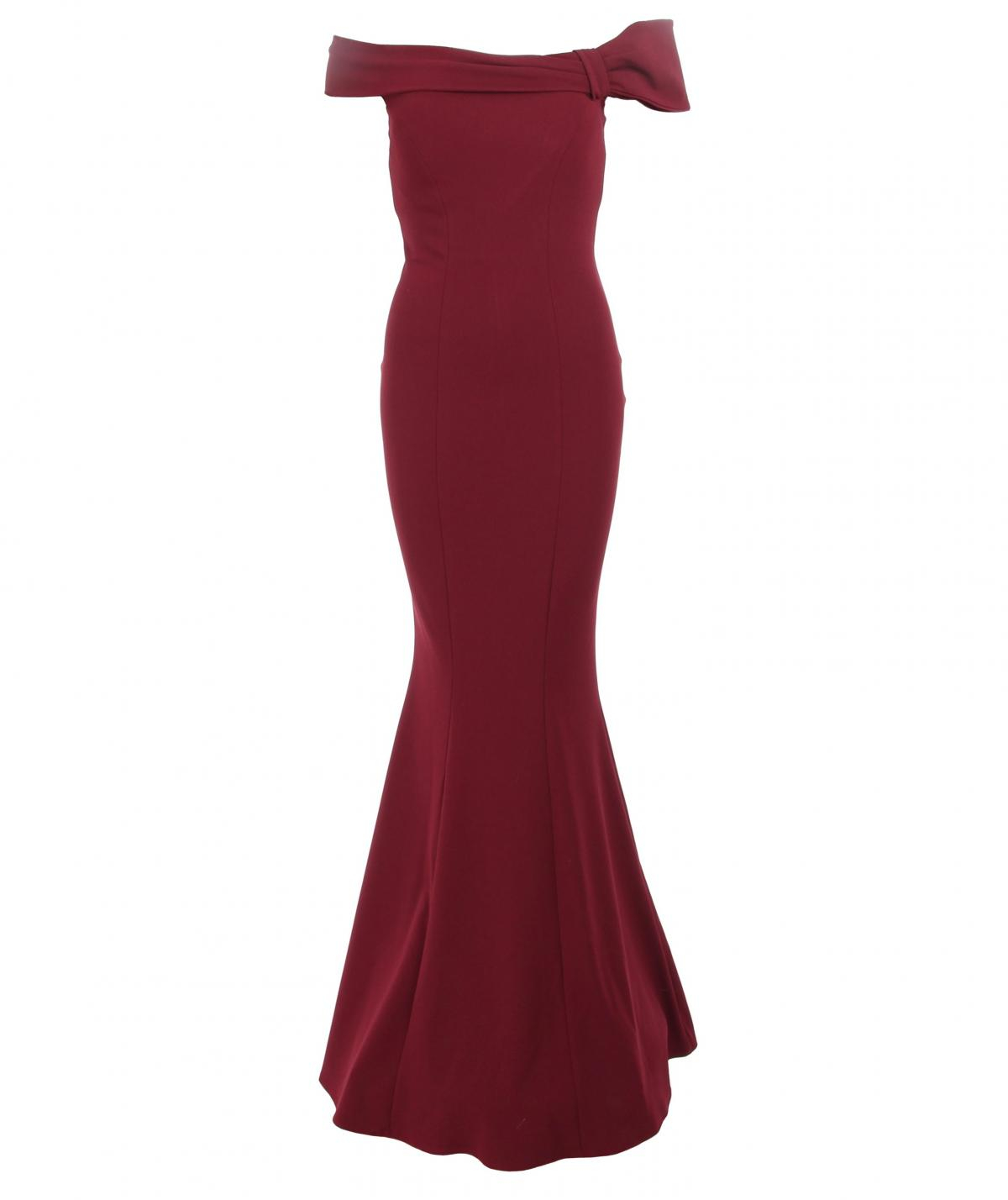 Wine Bardot Fish Tail Maxi Dress - Tall