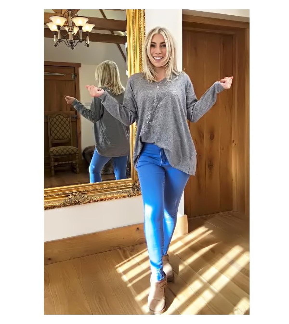 Grey Oversized V Neck Sparkly Slouch Jumper