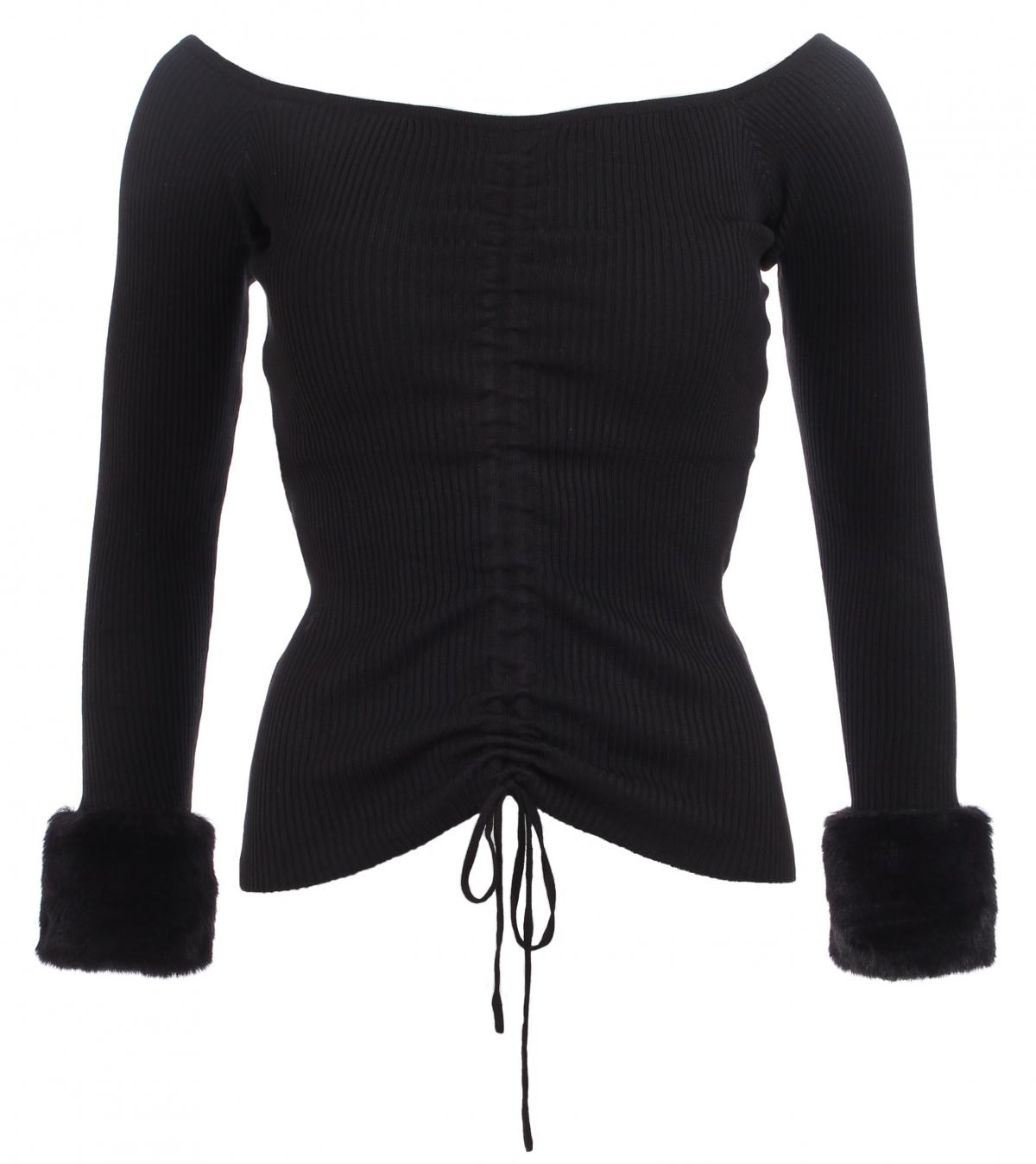 Black Faux Fur off the Shoulder Jumper