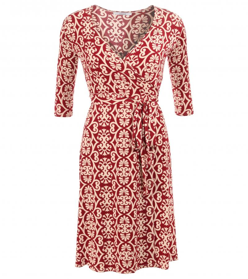 Wine and Ivory Printed Wrap Dress