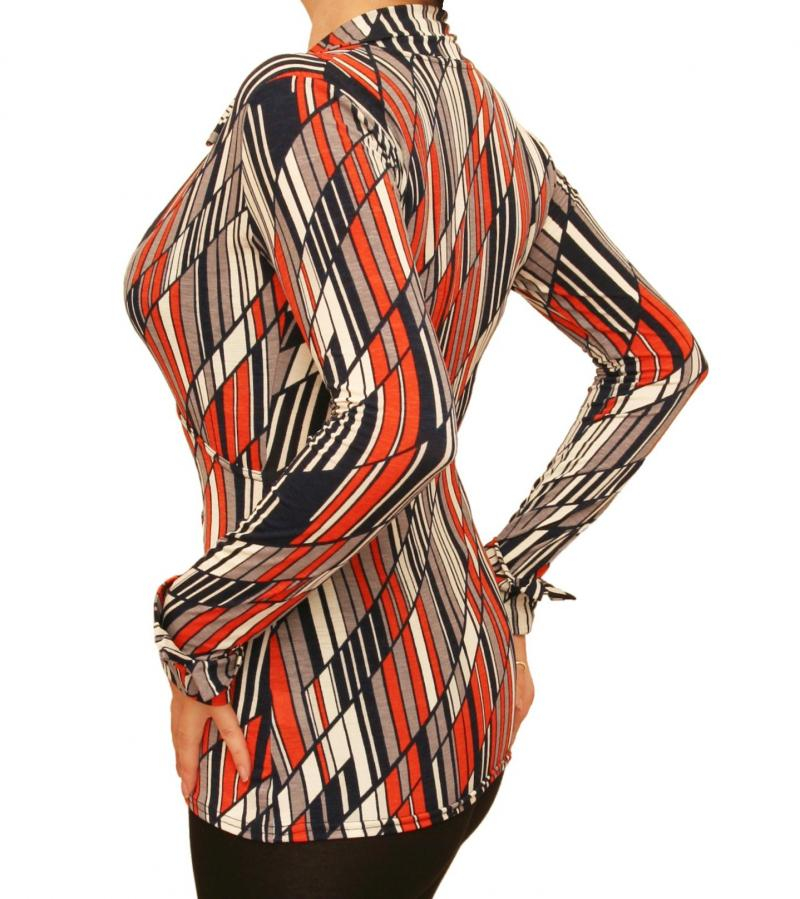 Orange and Navy Print Collared Stretchy Top