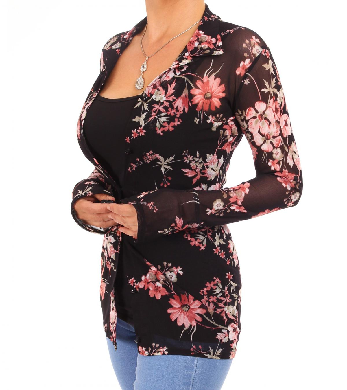 Floral Mesh Stretchy Fitted Shirt
