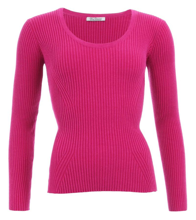 Magenta Ribbed Scoop Neck Jumper