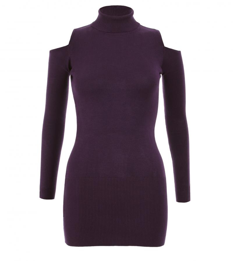Purple Cold Shoulder Polo Neck Jumper