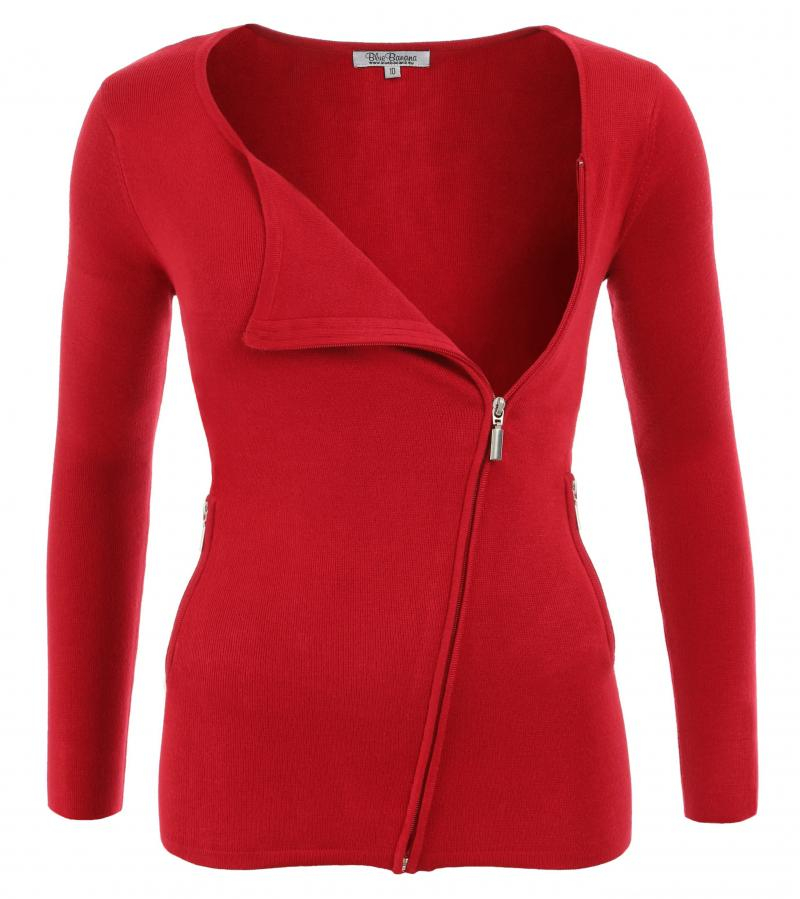 Red Biker Style Zip Up Cardigan