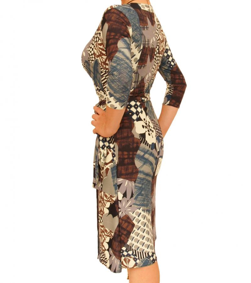 Teal Print Slinky Wrap Dress