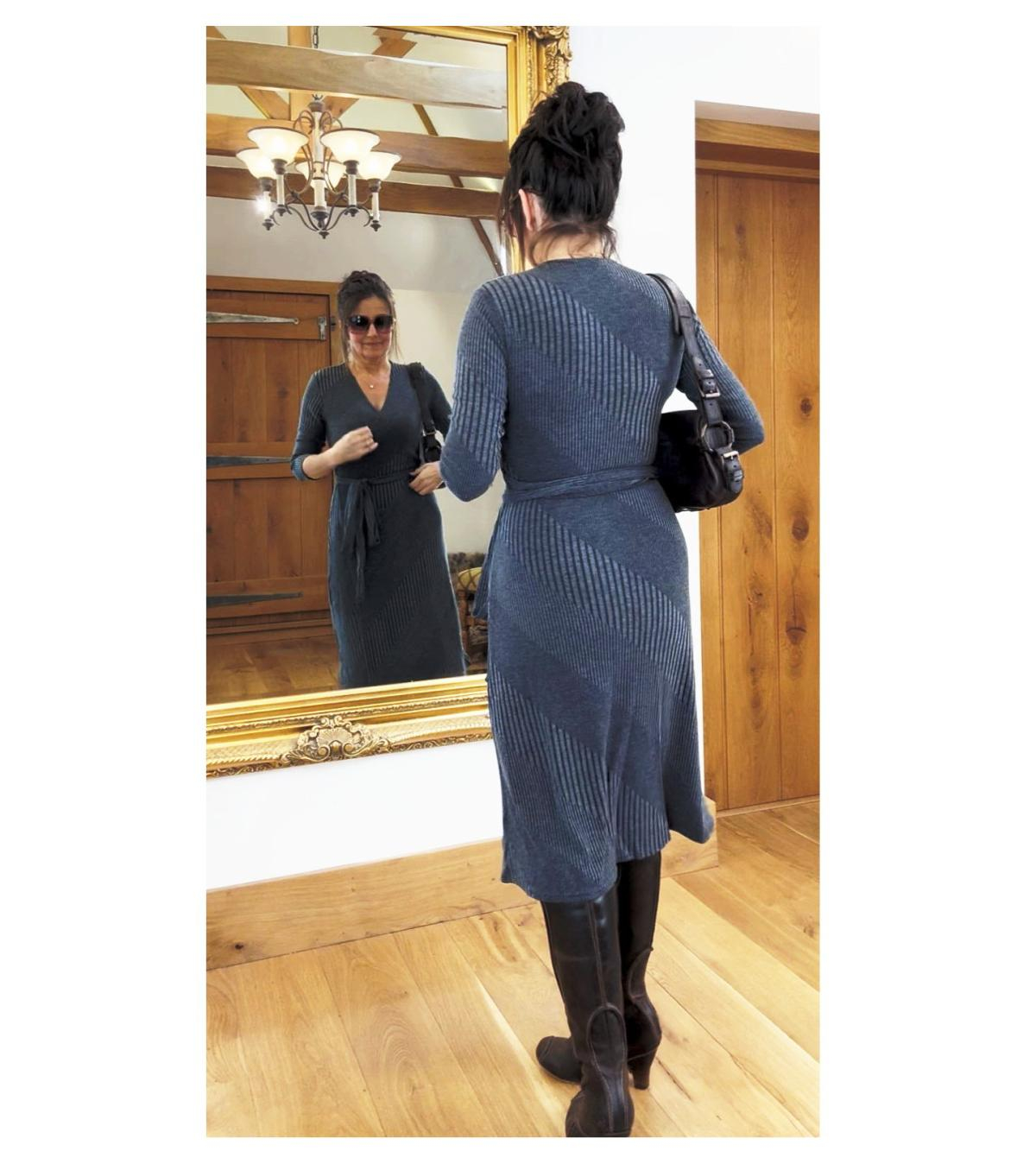 Grey Ribbed Knitted Wrap Dress