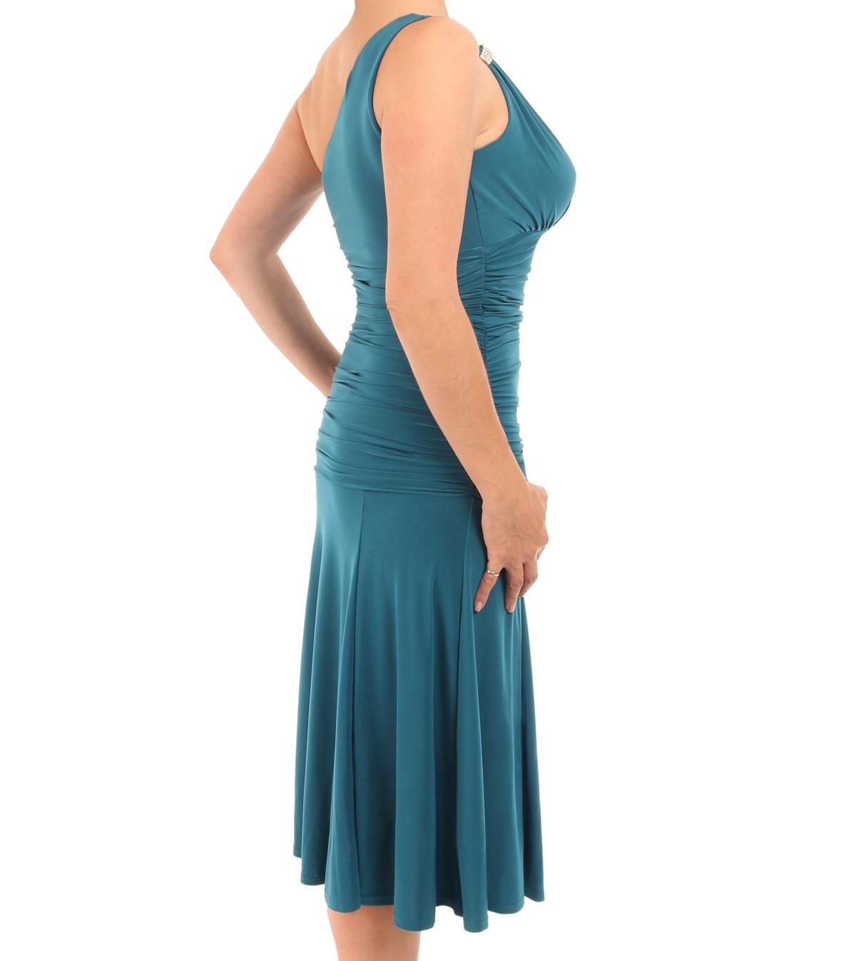 Teal Crystal Diamante One Shoulder Cocktail Dress