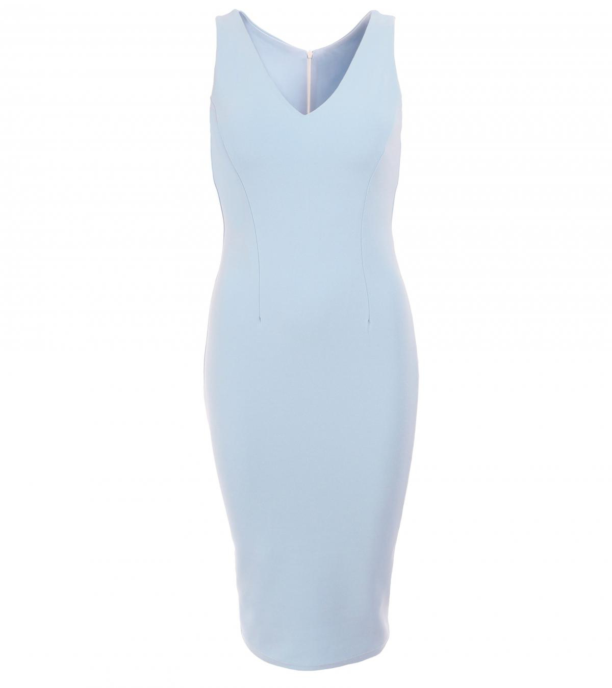Powder Blue V Neck Pencil Dress