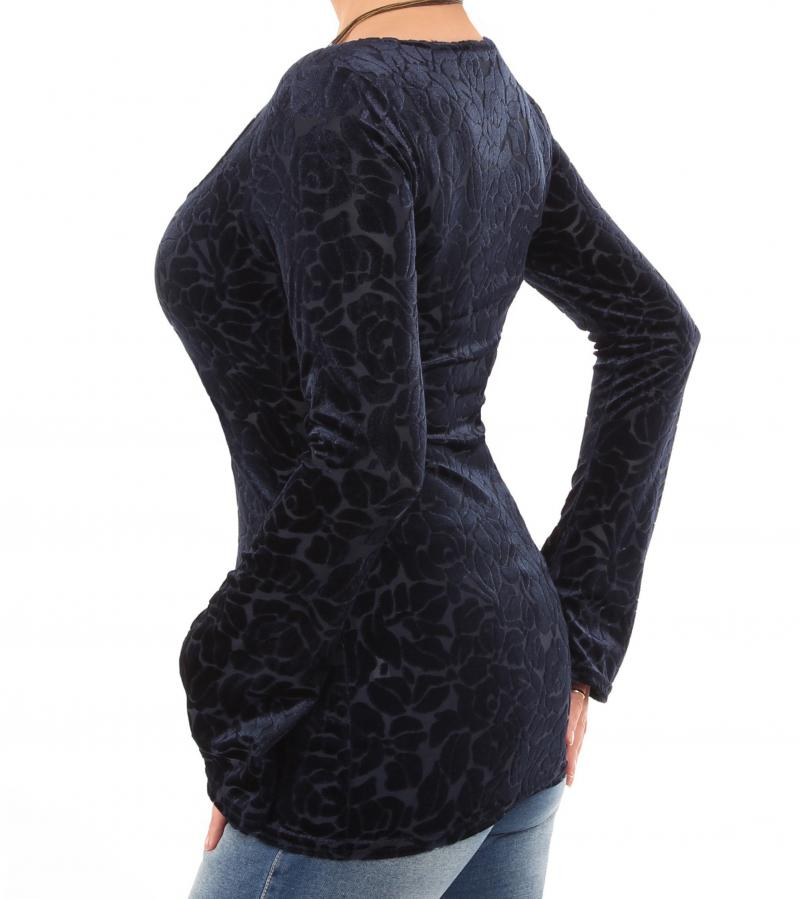 Navy Blue Velour Burn Out Bell Sleeve Top