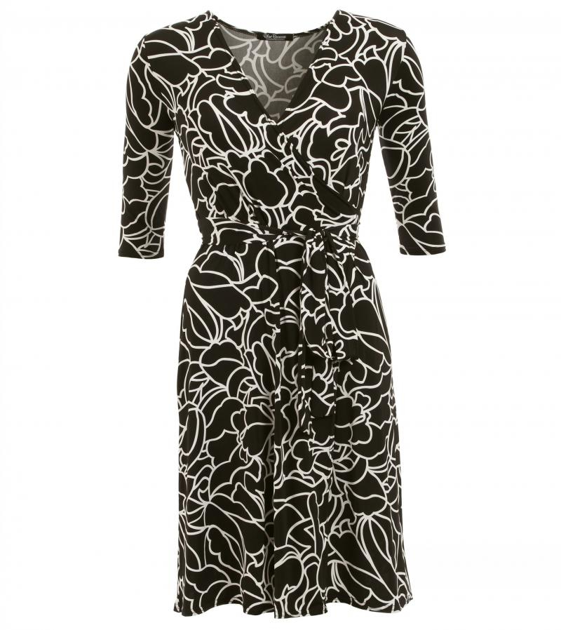 Black and White Squiggle Print Wrap Dress