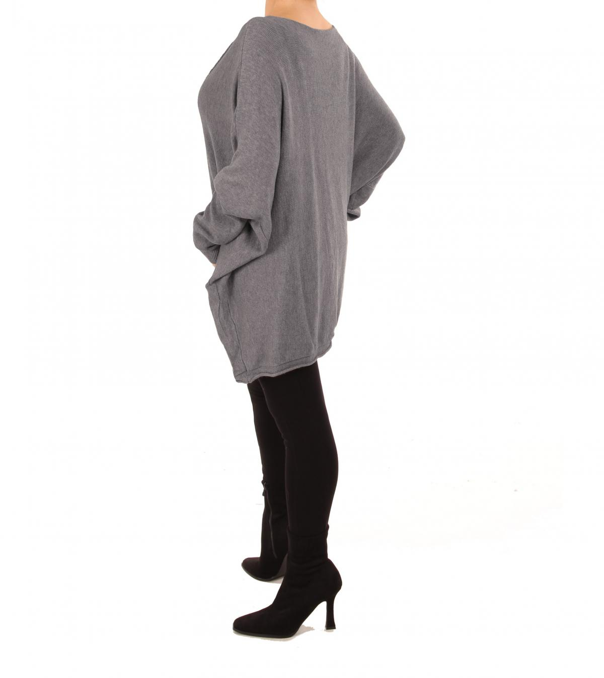 Dark Grey Oversized V Neck Jumper