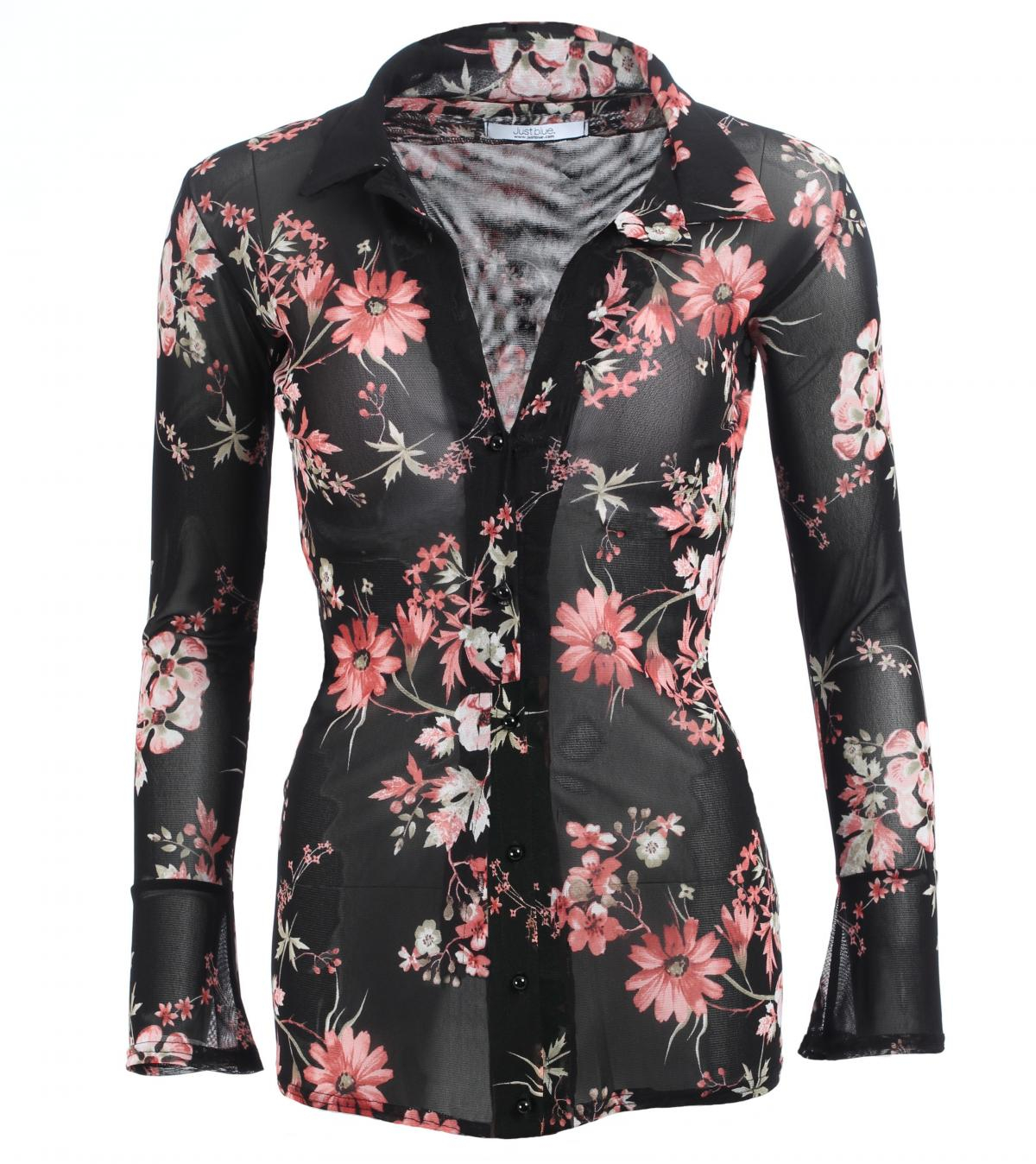 Floral Mesh Stretchy Fitted Shirt