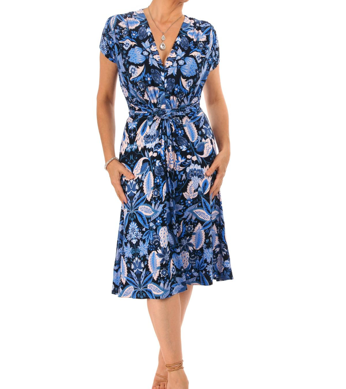 Blue Paisley Print Twist Front Dress