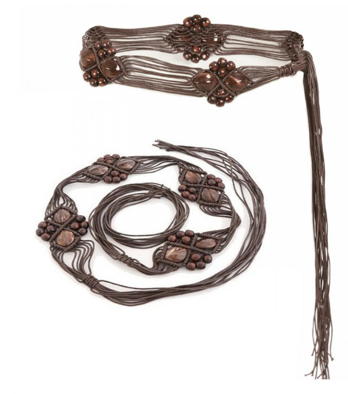 Brown Beaded Tassel Hip Belt
