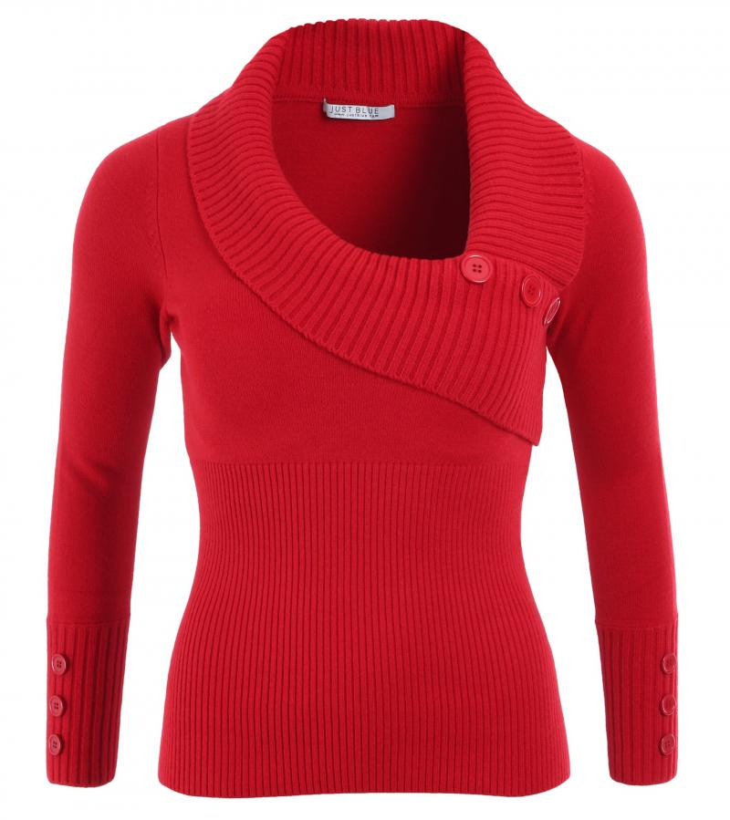 Red Asymmetrical Button Detail Jumper