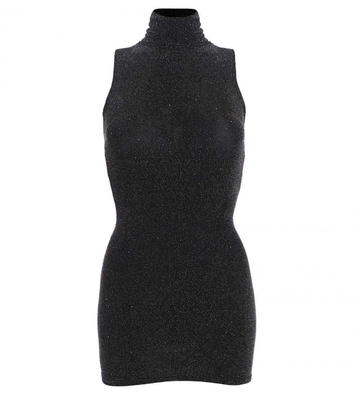 Black and Silver Sparkly Lurex Roll Neck Tunic Top